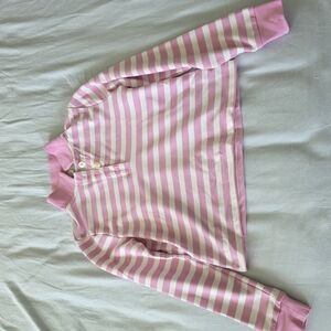 Pink and White Striped Long Sleeve Polo Shirt